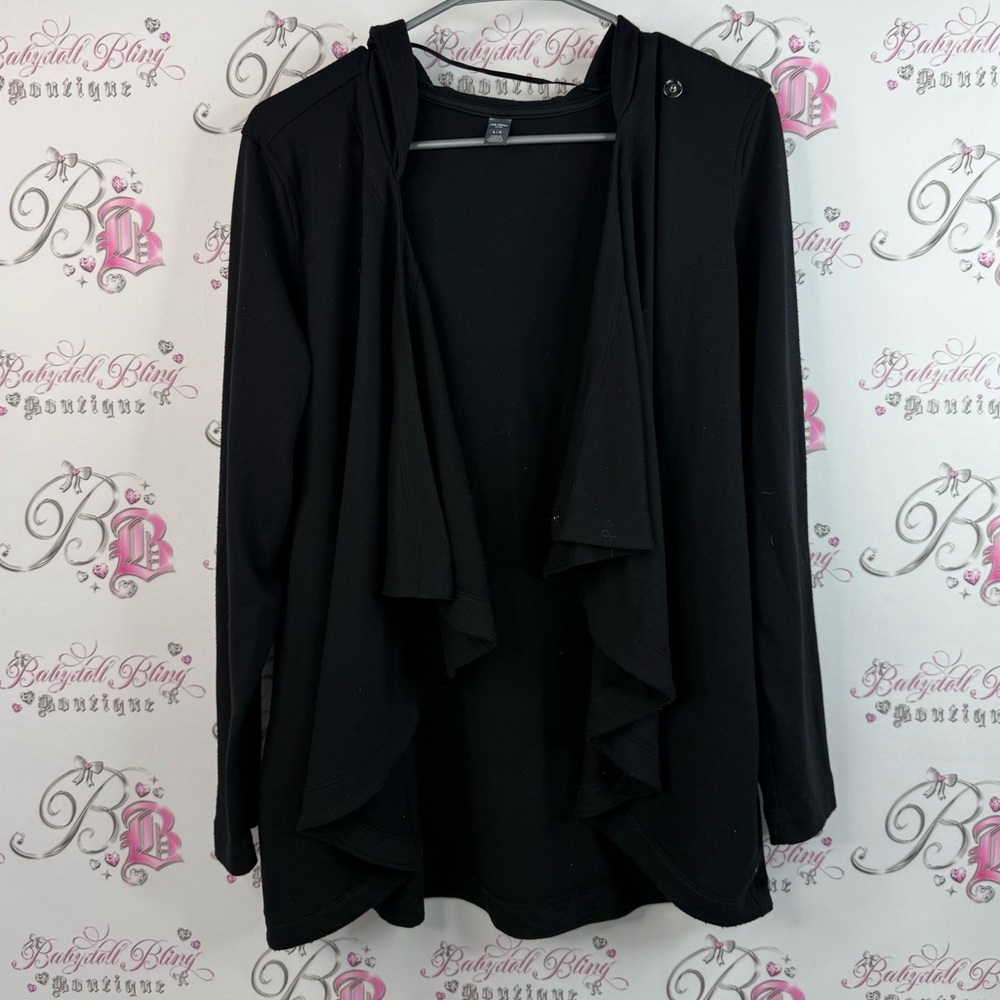 Joe Fresh active cardigan open front waterfall black Charcoal Knit Top